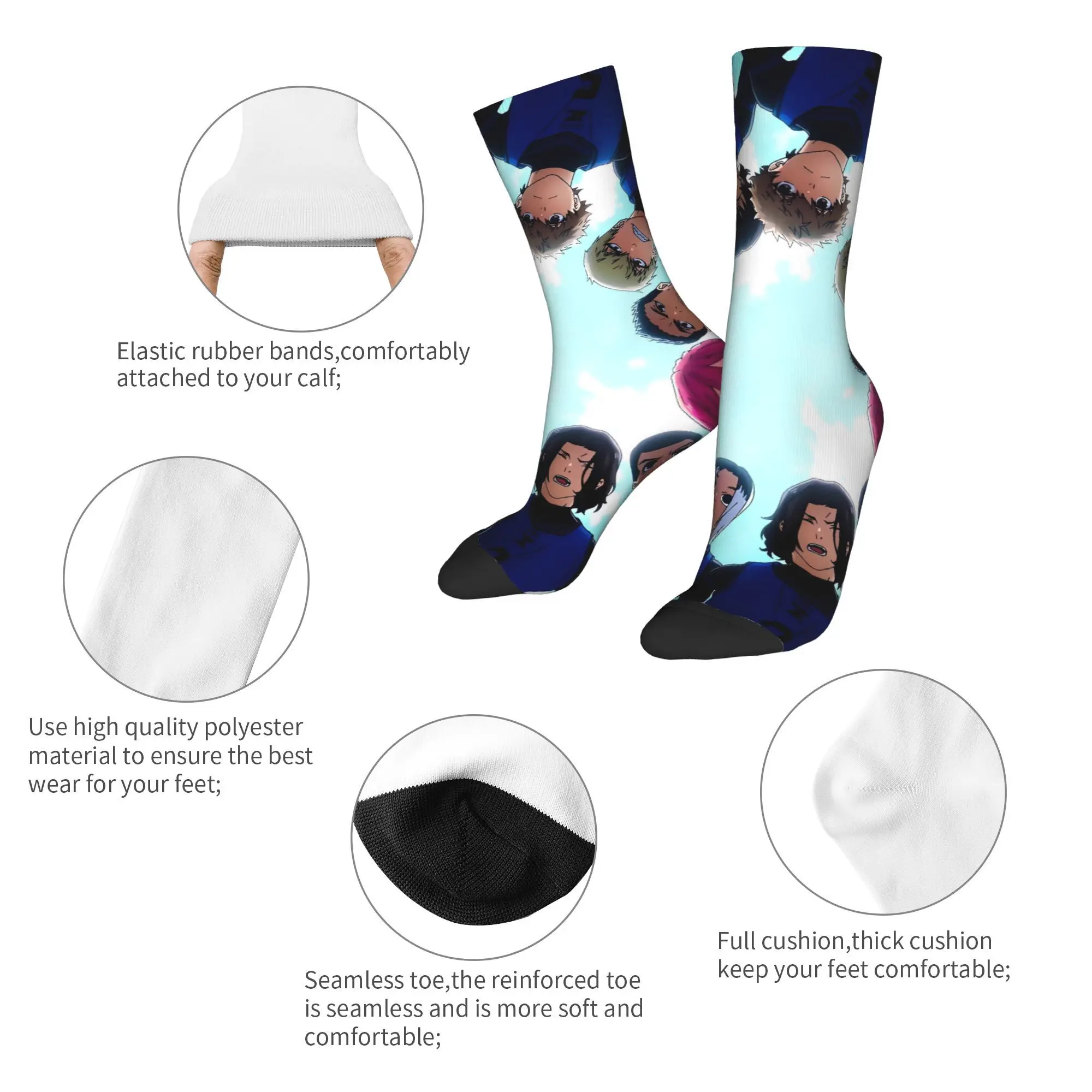 الأزرق قفل أنيمي جوارب أنيقة الجوارب للجنسين الرجال جودة الجوارب الربيع الرياضة في الهواء الطلق الرسم عدم الانزلاق الجوارب هدية عيد ميلاد