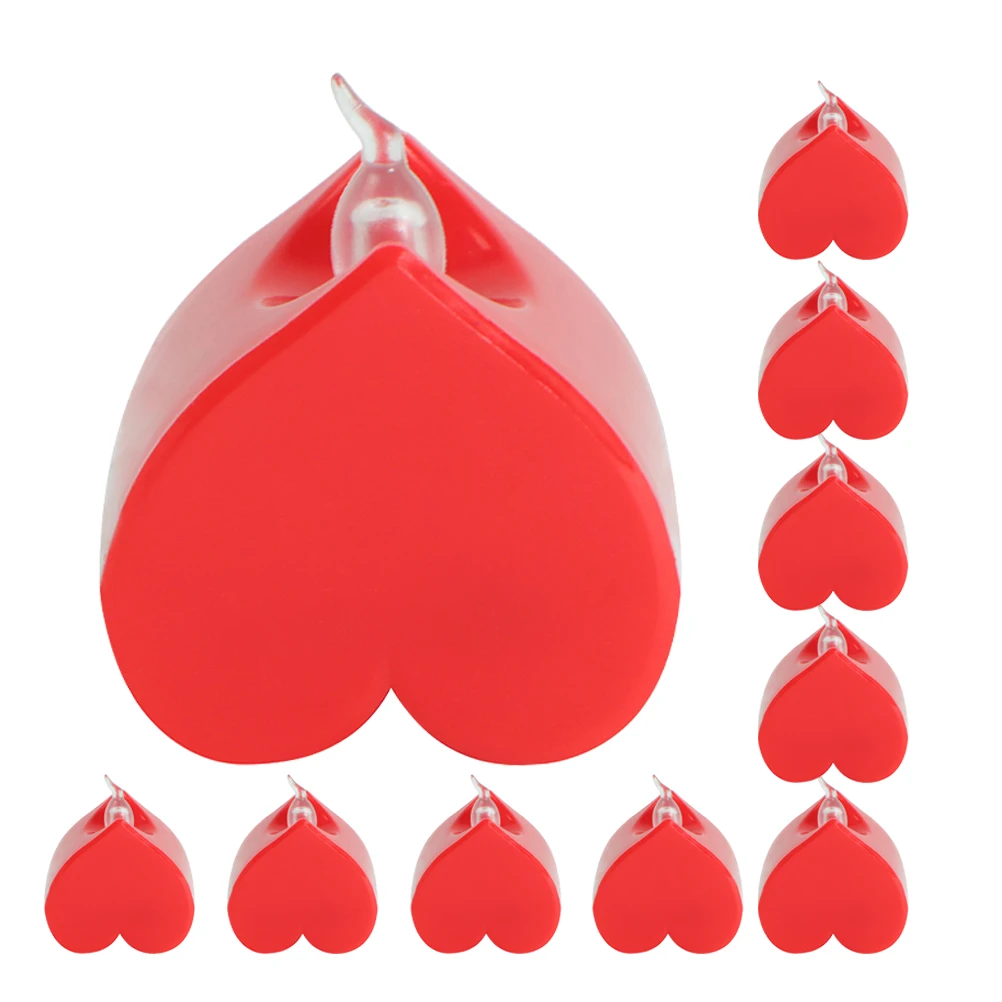 

12pcs Heart Shaped Electronic Light Flameless Candles Lamp Warm White Flash Red Shell LED Wax Simulated Safe