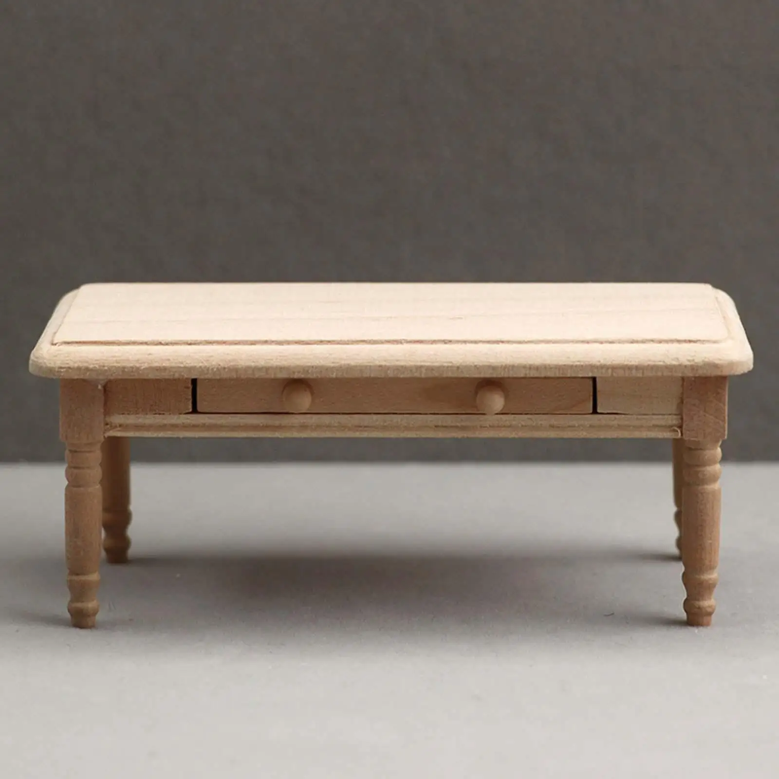 Miniature Desk Table Wooden Dollhouse Furniture 1 12 Scale Vintage Unpainted Coffee Table with Drawer for Doll House Decor