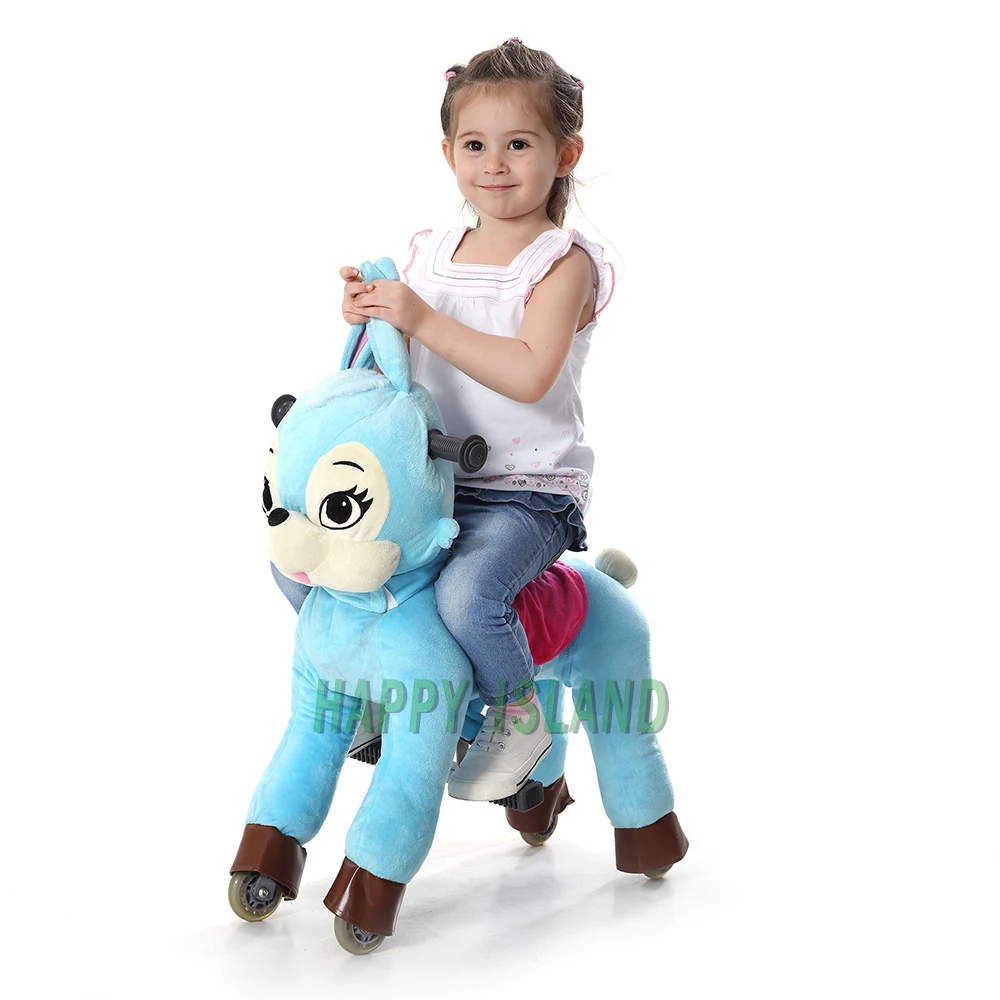 Blue Rabbit Ride on Horse Toys Cute Riding Horse Animal Walking Horse with Wheels for 3-6 Years Kids Birthday Gifts