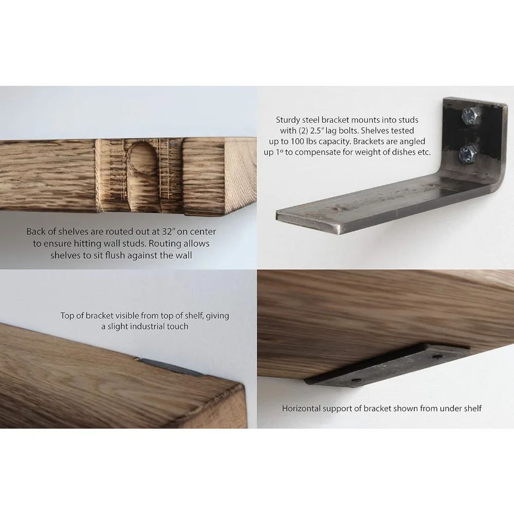 Deep Floating Shelves |  Modern Hardwood with Low Profile Brackets | High Weight Capacity