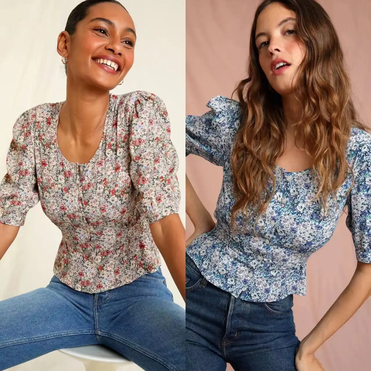 

Французская шелковая блузка с круглым вырезом и принтом, с рукавами-фонариками, женская, весна-лето, новинка 2023, повседневная, элегантная, модная