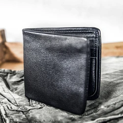 AETOO Men's short wallet leather youth super thin top layer cowhide cross style money clip soft leather full leather clip