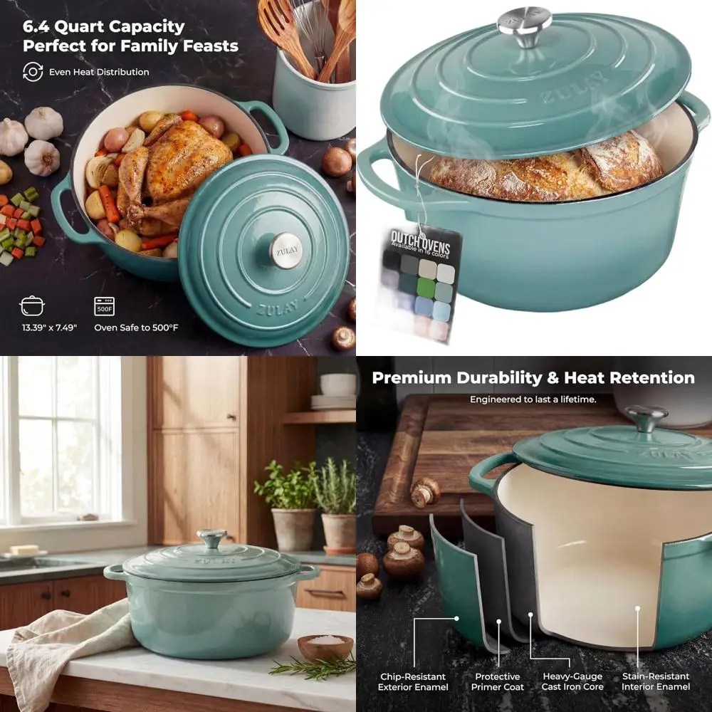 

6 Quart Enamel-Coated Cast Iron Dutch Oven with Lid - Durable Oven-Safe Cookware for Baking, Stews, Braising, and Roasting