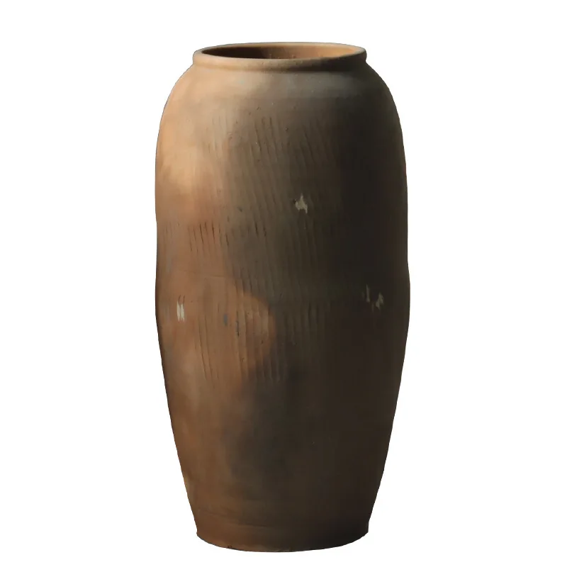 Floor-to-ceiling vase combination coarse pottery clay jar Weng tank decoration old pottery jar Chinese art old jar retro antique