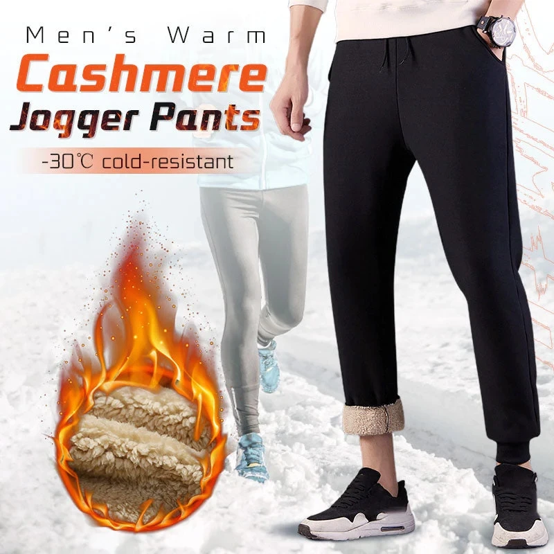 

Men’s Warm Cashmere Jogger Pants Winter Men Warm Pants Fur Lined Joggers Thick Sweatpants Drawstring Trousers Fleece Running