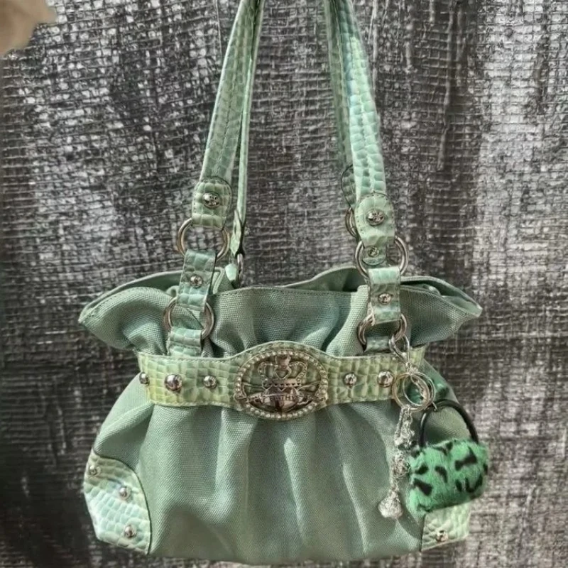 y2k Hot Girl 2000s New vintage bright color distressed Gothic punk underarm bag large capacity tote bag crossbody bag