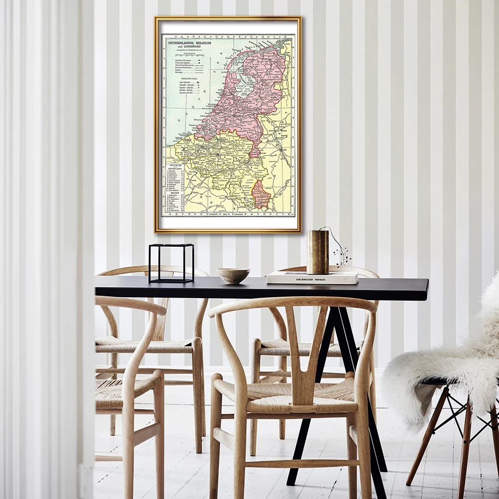 Cartaz de arte vintage, 42*59cm, a bélgica e os holanda, mapa político em 1938, material escolar, decoração de casa, pintura em tela