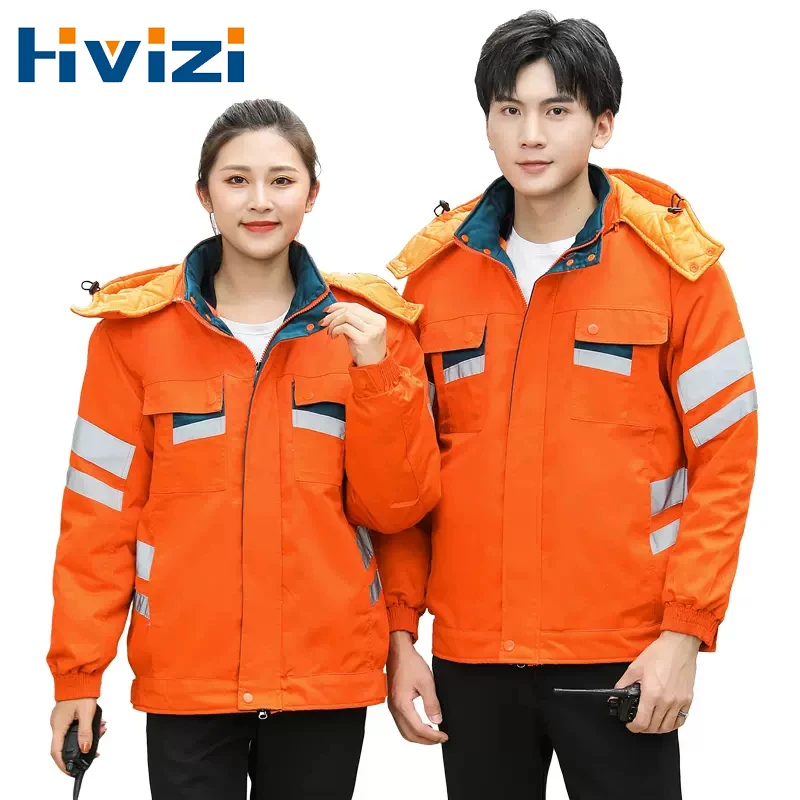 Reflective Safety Winter Jacket for Men Winter Work Clothes with Detachable Linner