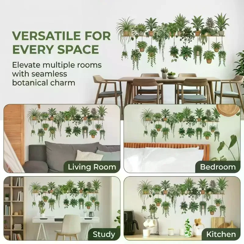Lifelike Hanging Green Plant Wall Decal Self Adhesive Removable 1PC for Living Room Sofa Background Wall Decor
