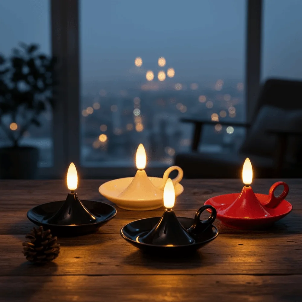 Lámpara de Vela Electrónica LED de Material Plástico, Ambiente Festivo, con Asa, Lámpara de Aceite de Sésamo Retro de Estilo Antiguo