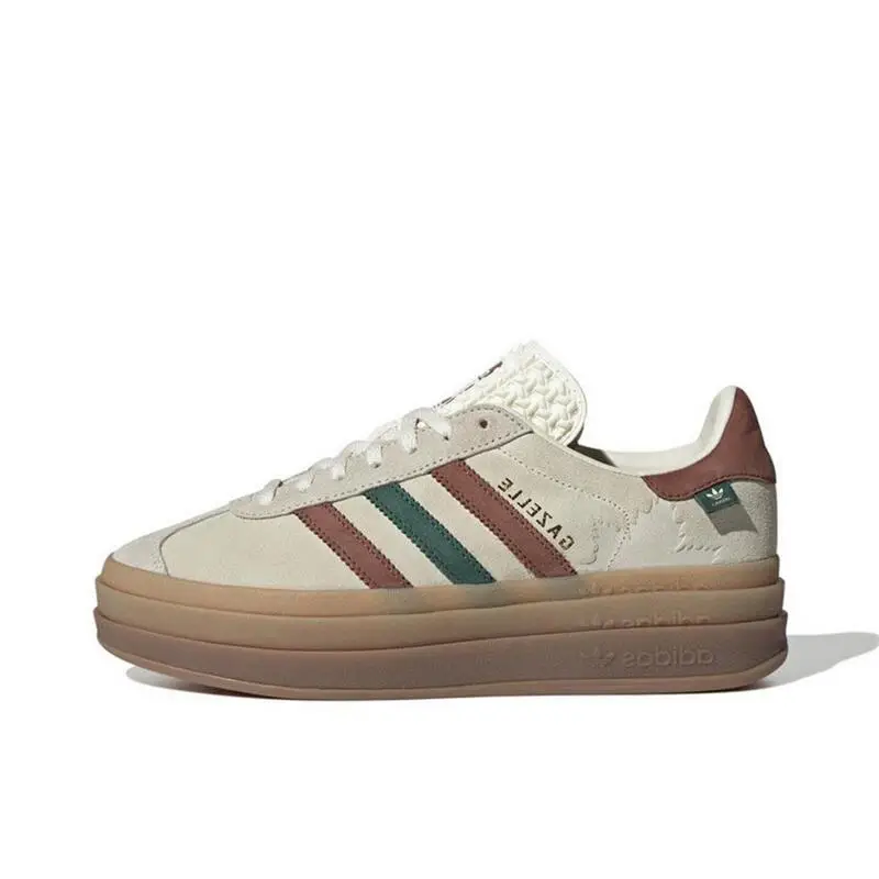 Adidas Originals Gazelle Bold Non Slip and Wear Resistant Training Shoes for Women, in Beige Brown Green Color