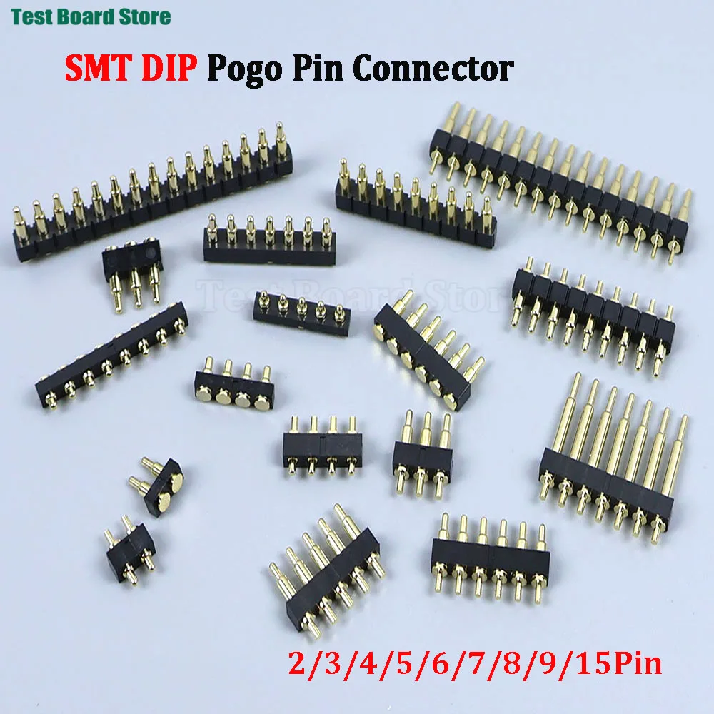 1/2/5PCS SMT DIP Pogo Pin Connector 2 3 4 5 6 7 8 9 15Pin Pogopin Battery Spring Loading Contact Test Probe 2.54mm Pitch