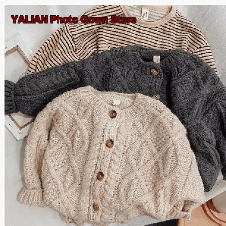 Kids Knit Cardigan Boys Girls Spring Single-Breasted Pineapple Knit Stylish Outerwear Older Kids