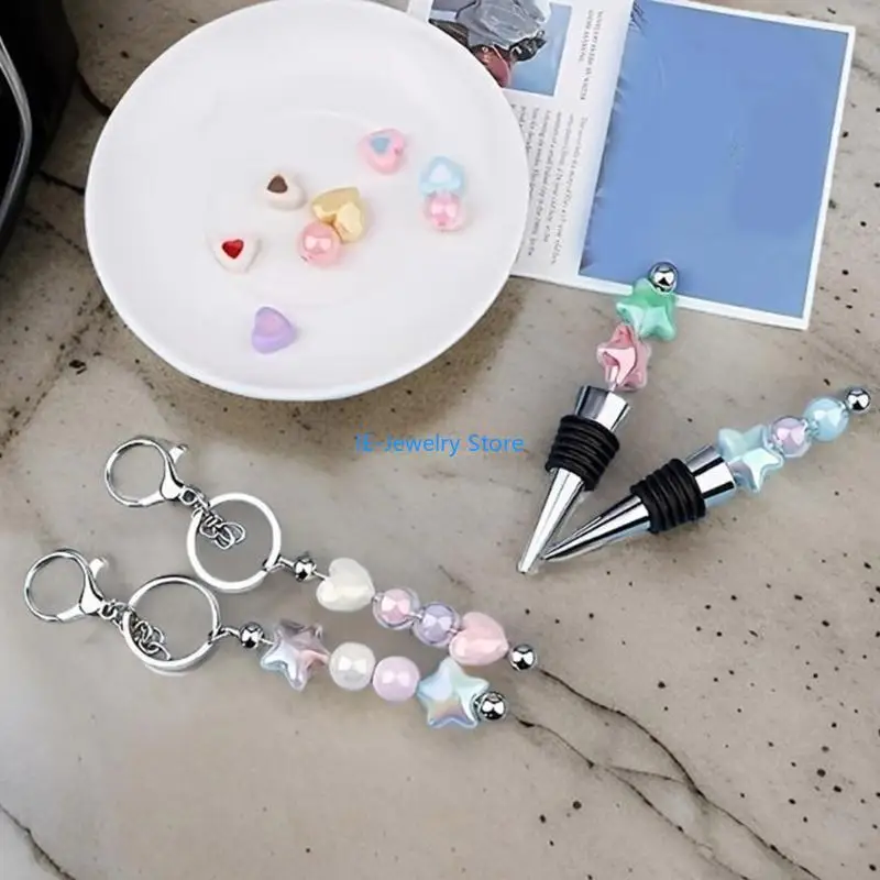

W8KF 32pcs Portable Bead Keychain Assembly Set for Handmade Gifts and Party Crafts