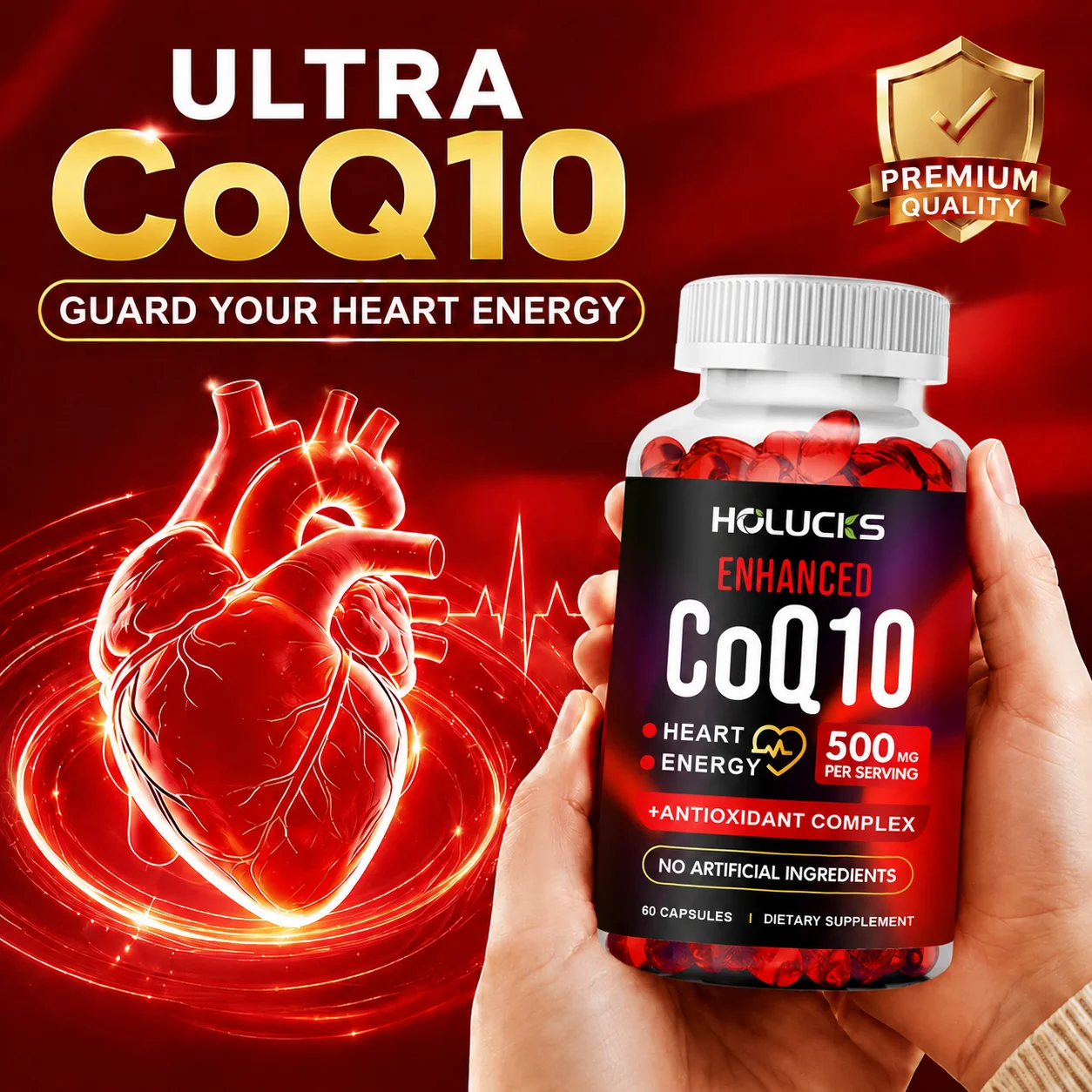 CoQ10 Supplement Capsules, Maintain Heart & Cardiovascular Wellness, Boost Cellular Energy Production, Support Daily Stamina & Body Vitality