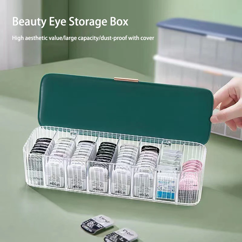 Desktop Container Daily Disposable Contact Lens Storage Box Contact Lens With Lid Multi-Grid Dustproof Jewelry Organizer