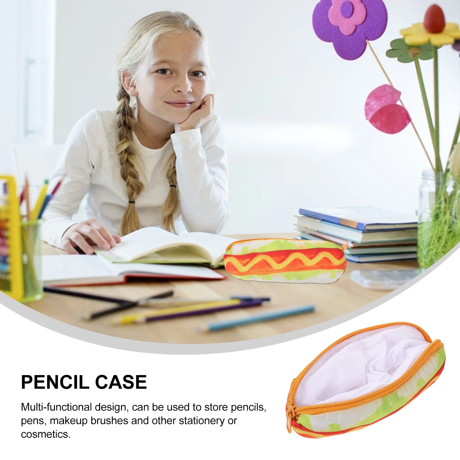 

Cartoon Hot Dog Pencil Case Large Capacity Lightweight Zipper Pen Bag Stationery Storage Bag for Students