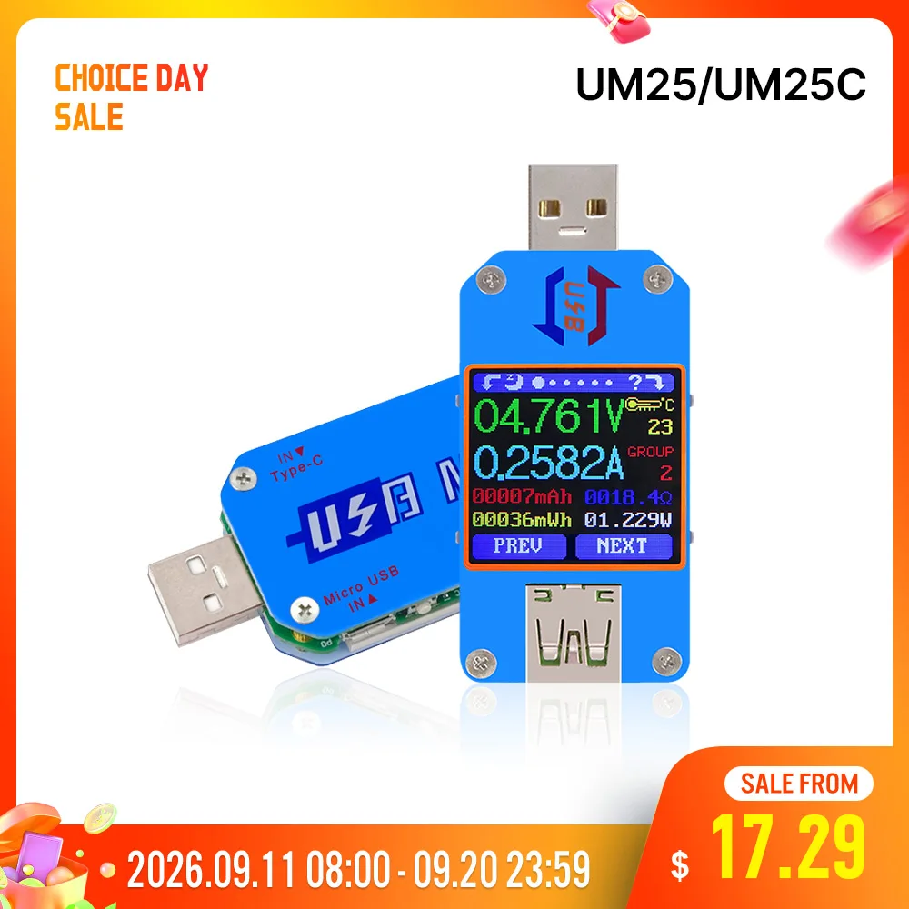 RD UM25 UM25C USB 2.0 Type-C Voltmeter Ammeter 24V 5A