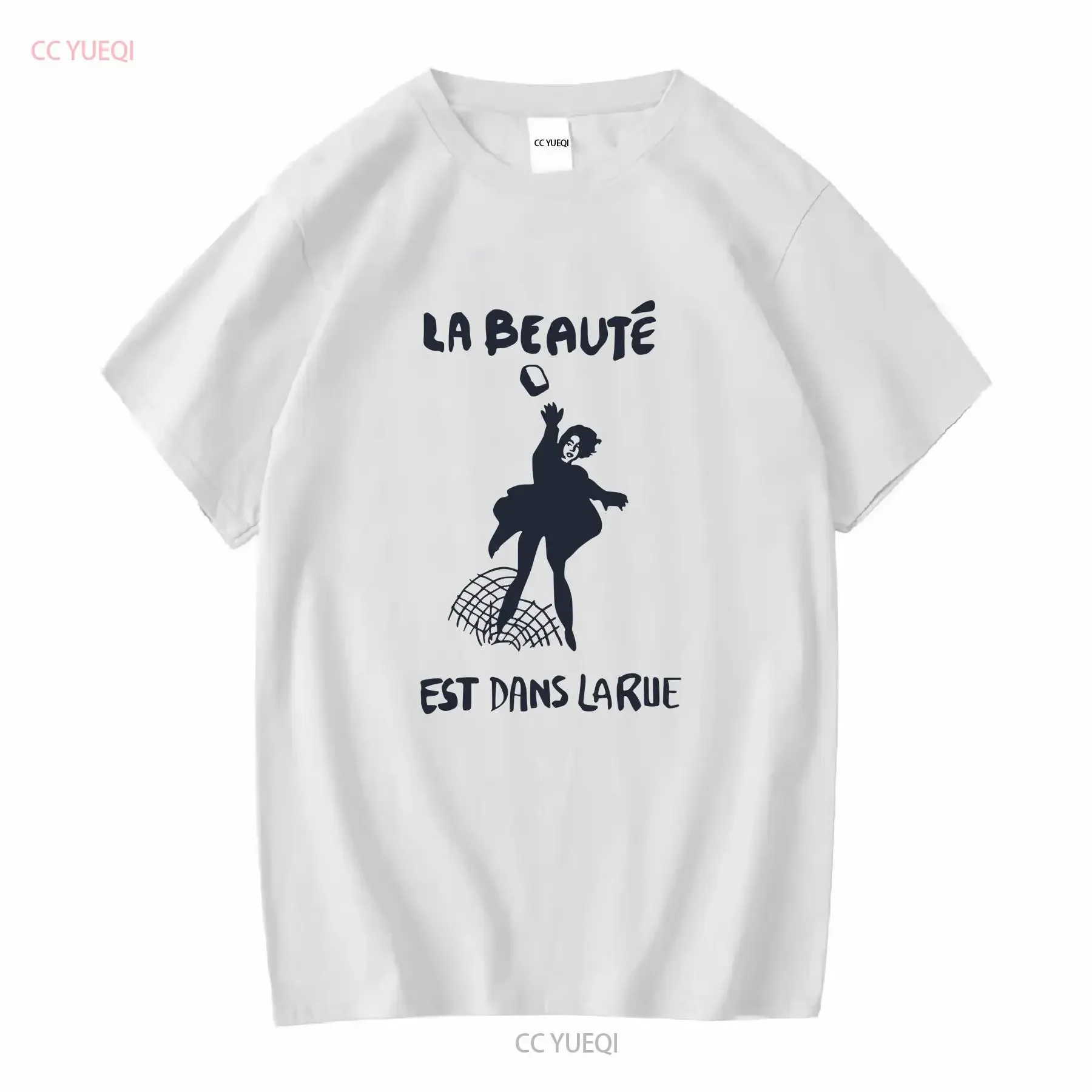 تي شيرت La Beauté Est Dans Rue تي شيرت ريترو باريس فرنسا 1968 ملصق احتجاج جديد 026 عتيق مغسول قليلاً موضة للجنسين ممتد