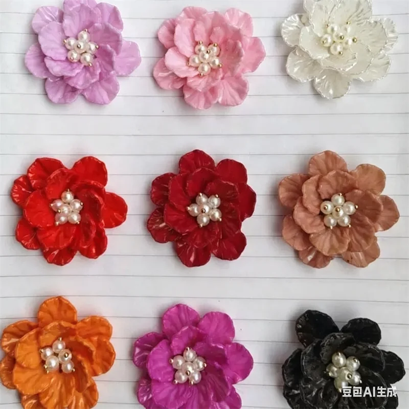 

Wholesale 30pcs/lot 43mm color print petals decoration handamde flowers shape beads diy jewelry garment hair accessory