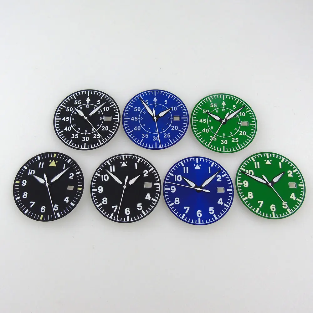 

33.6mm Black/Blue/Green/Coffee Color Watch Dial Face+Hands Fit for NH35/NH35A Automatic Movement Green Luminous Wristwatch Parts