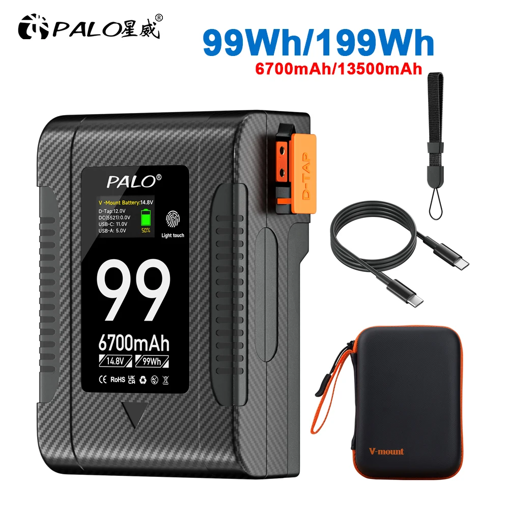 Batería V-Mount BP-99/199 V-Lock, Baterías Portátiles con Carga Rápida PD de 65W para Videocámaras Sony, Cámaras, Luces de Video y Blackmagic