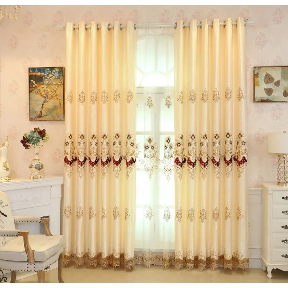 European Style Embroidered Applique Finished Blackout Curtains For Living Room Dining Bedroom Luxury Window Room Customize