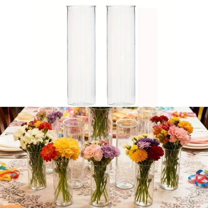 1/2Pcs High Transparent Plastic Cylinder Vase Home Party Decor Vase Set Flower Gemstoneent Vase Christmas Festival Decoration