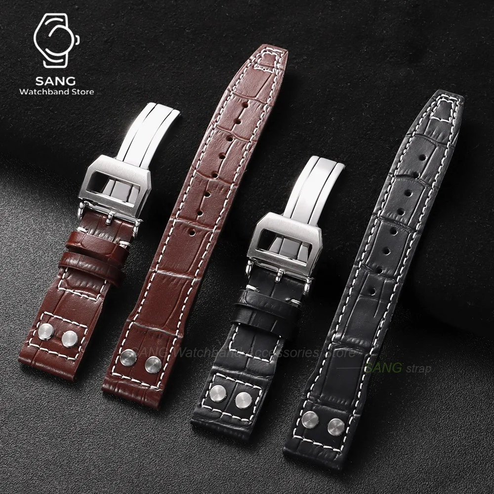 20mm 21mm 22mm for IWC Pilot Folding Buckle Business Watchbands Vintage Cowhide Leather Watch Strap Universal Men Women Bracelet