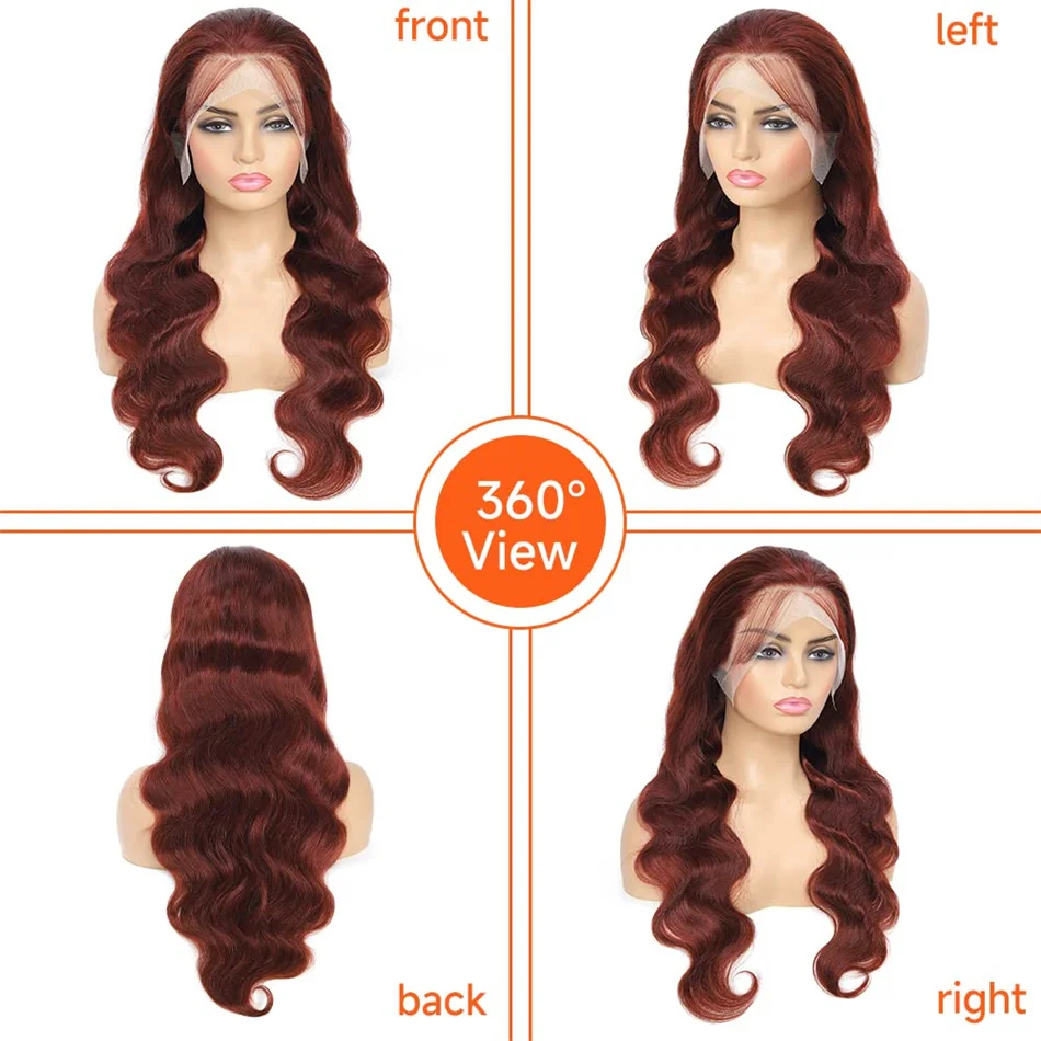 GURENYUN 26inch Reddish Brown Lace Front Wigs Human Hair Pre Plucked 13x4 Auburn Colored Human Hair Lace Front Wigs Body WaveWig