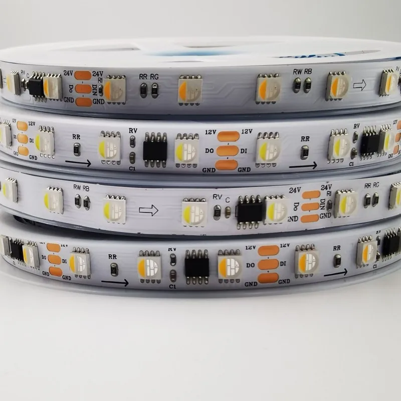 Imagem -02 - Programável Led Strip Light Fita Pixel Inteligente Luz Endereçável Semelhante Tm1814 Rgbw Rgbww Dc12v 24v T4in1 Sk6812 5m 60leds por m