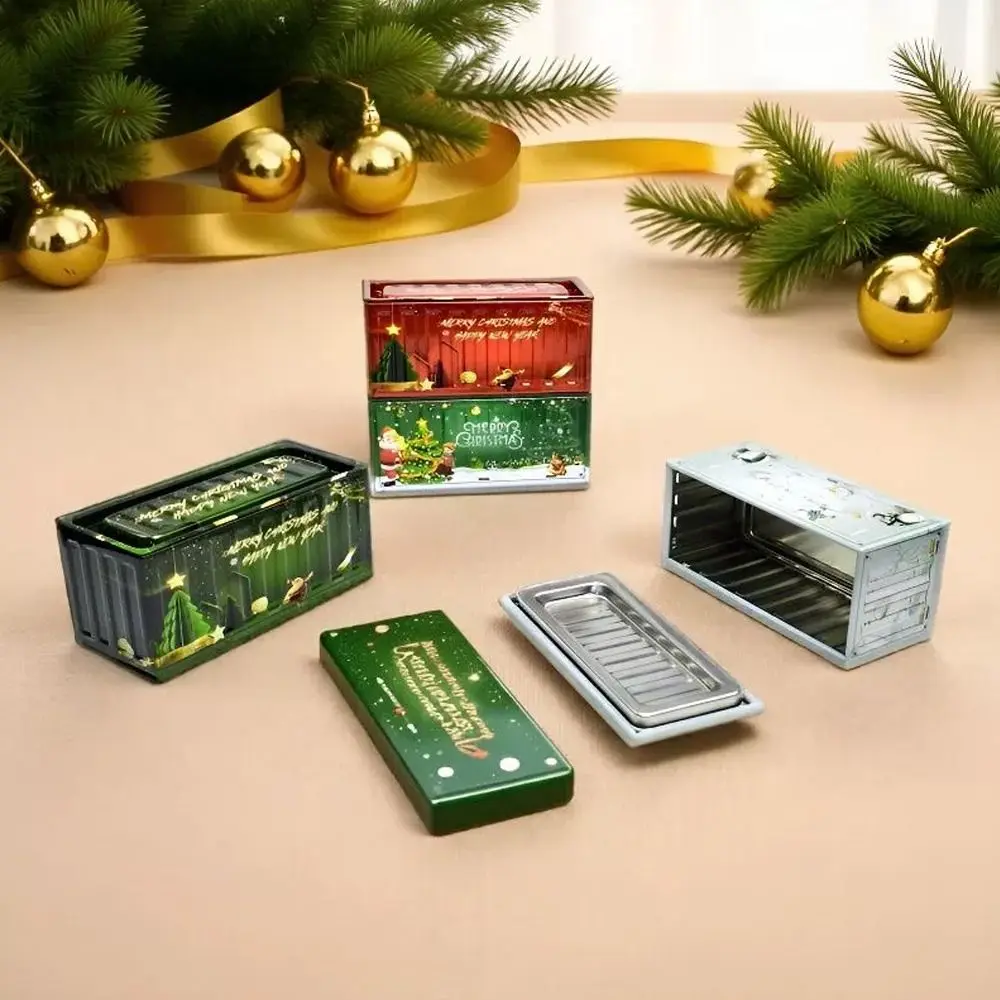 Durable Tin Christmas Box Rust Proof Vintage Style Tin Container Simulation Design Industrial Style Metal Storage Box Christmas