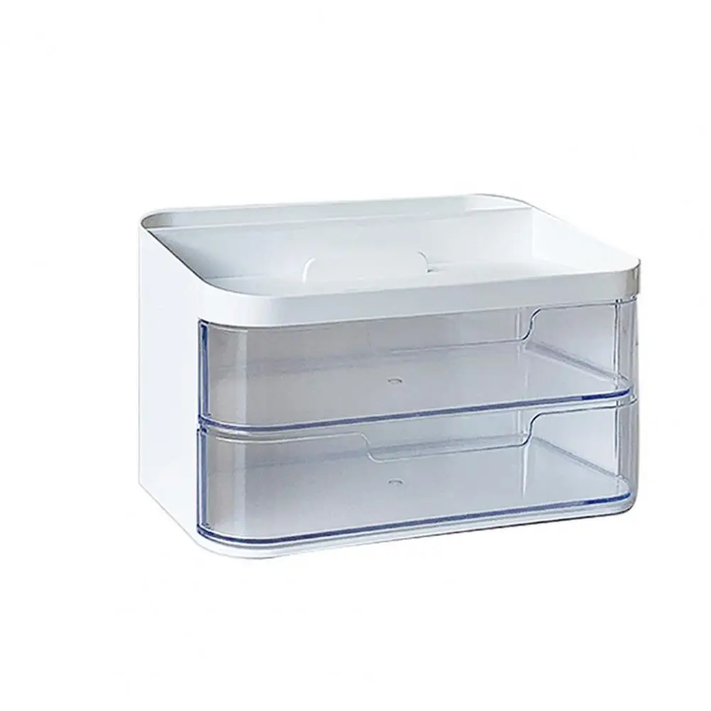 Desktop Storage Box Large Capacity Transparent Double Layer Dustproof Drawer Organizer Stationery Storage Container Office Suppl