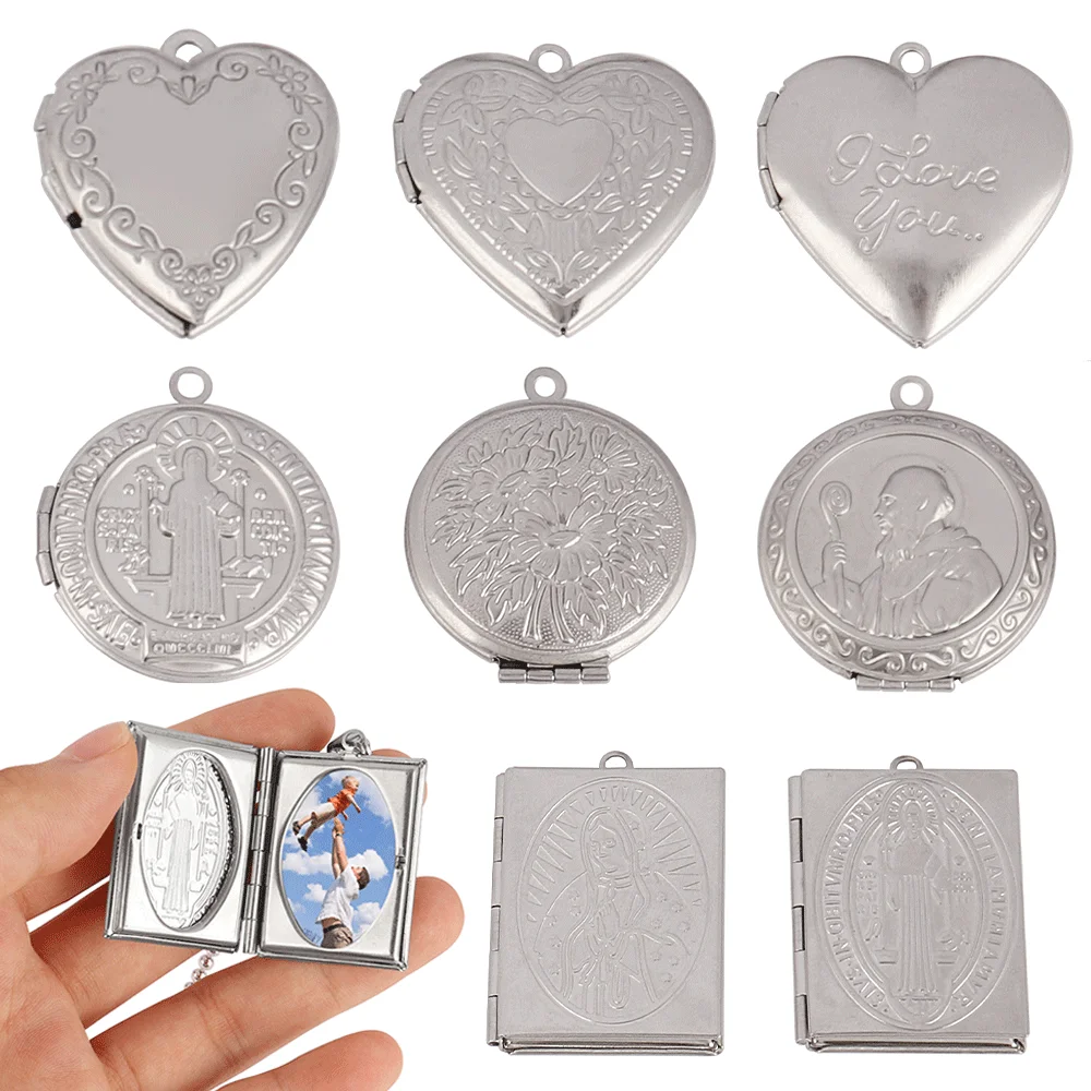 3pcs Stainless Steel Open Round Heart Photo Frame Charms Pendant for Necklace Jewelry Making Accessories Family Couple Gift