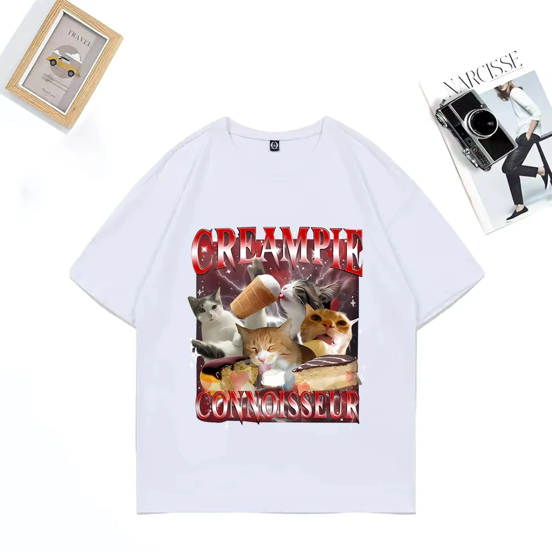 ตลกสําหรับ Creampie Connoisseur Meme กราฟิก T เสื้อผู้หญิงแขนสั้น Vintage Street เสื้อยืดความงามเสื้อสําหรับสตรี