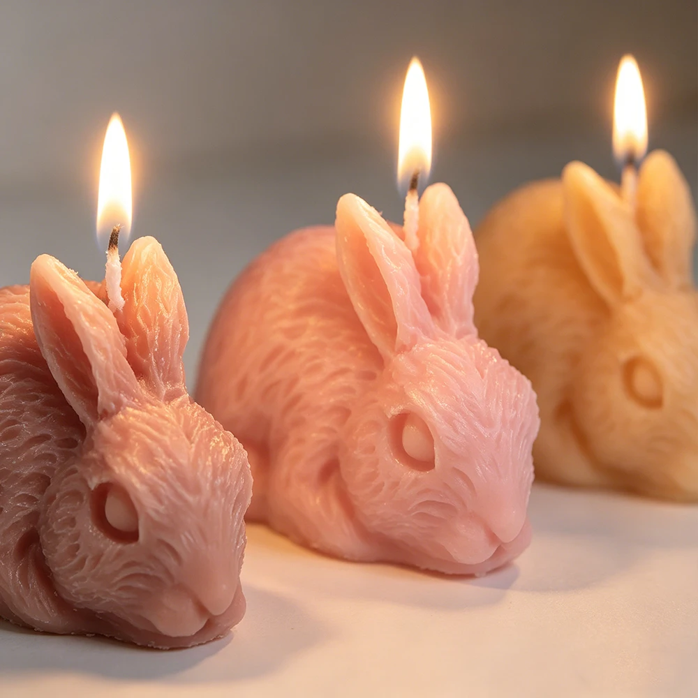 3D Rabbit Silicone Candle Mold, Cute Lying Bunny Shape Silicone Molds for DIY Scented Candle Plaster Soap Resin Art Home Decor