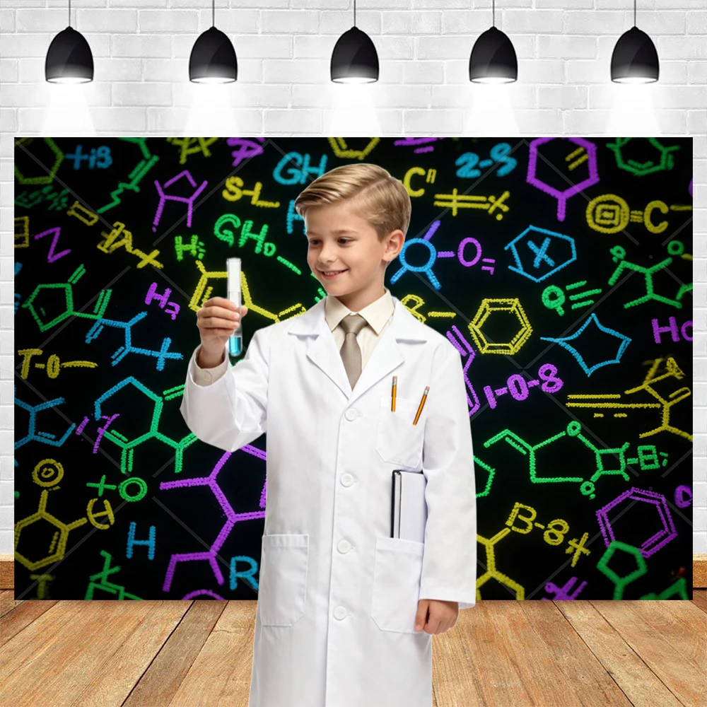 Neon Science Birthday Party Backdrop Glow Molecule Atom Blacklight Lab Custom Photo Booth Kids Future Scientist Banner Decor