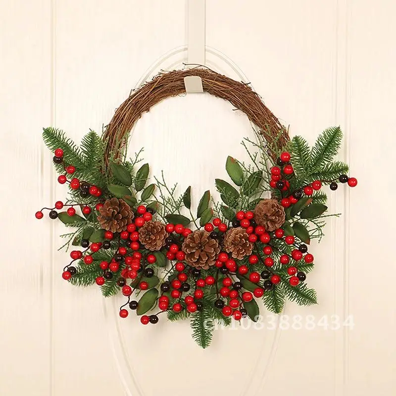 

Christmas Wreath Rattan Pine 1pc Natural Branches Berries&Pine cones for DIY Home Door Decoration Supplies