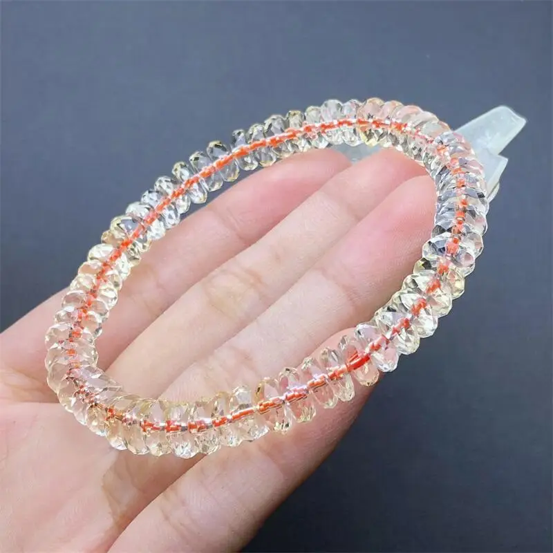 

Natural Citrine Facet Bracelet String Charms Handmade Fortune Energy Bangle Mineral Woman Amulet Jewelry Gift 1PCS 6-7MM