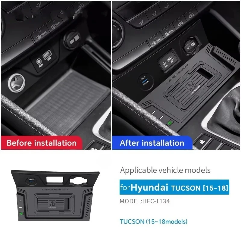 

Car Wireless Charger for Hyundai Tucson 2015-2022 15w Fast Phone Charger Charging Pad Phone Holder Car Interior Accessories