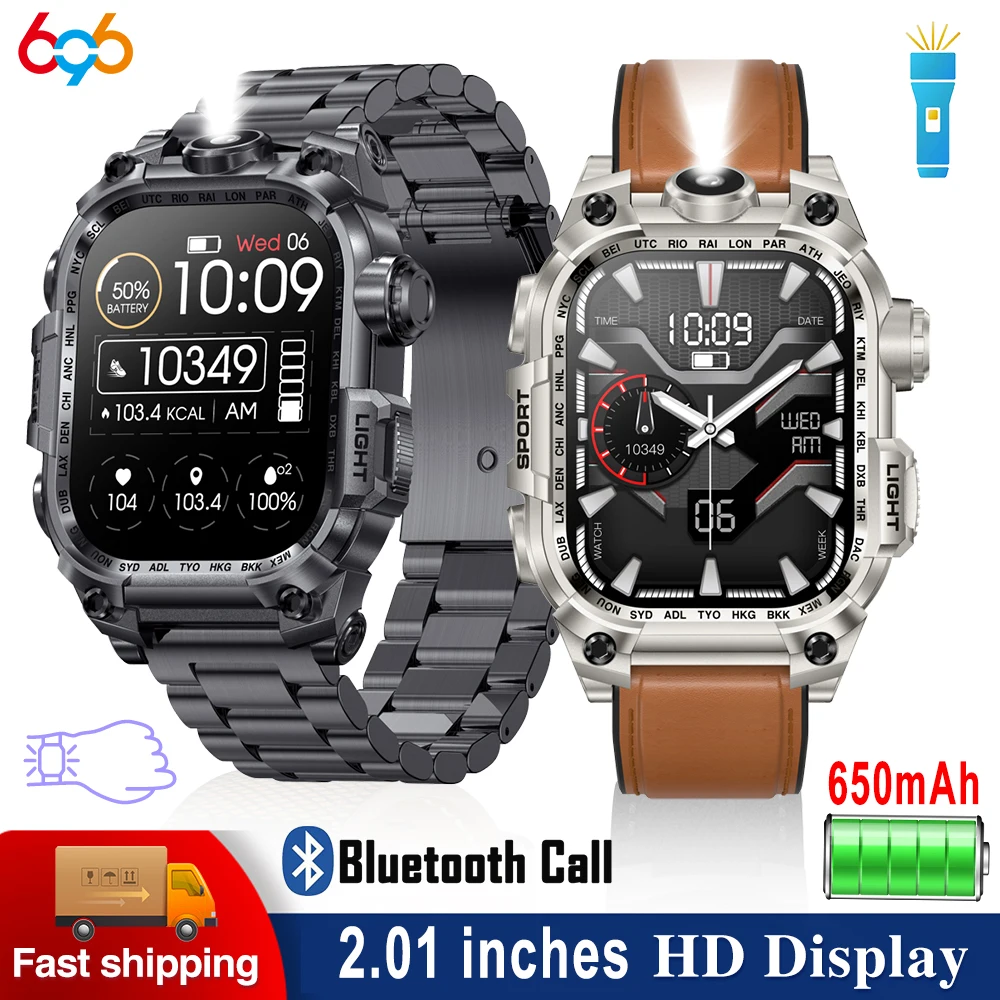 

Durable Outdoor Sports Men Blue Tooth Call Smartwatch Flashlight Sleep Health Monitor Waterproof Smart Watch Women Music Weather