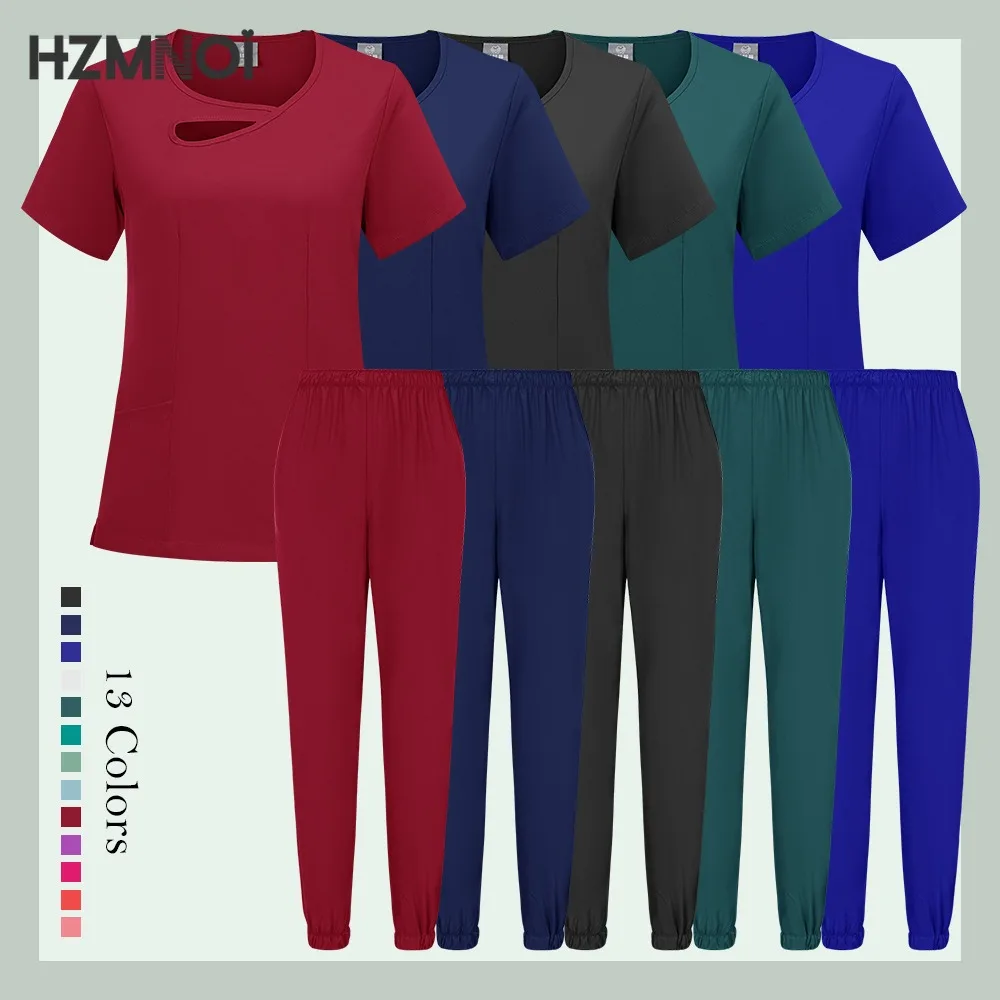 Hzmnioi novos designs de esfrega da moda mulheres jogger clínica enfermeira uniformes de enfermagem médica esfrega conjuntos uniformes hospitalares