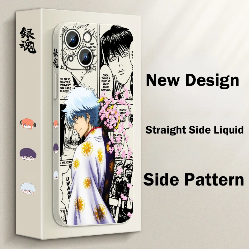 Gintama Sakata Gintoki Phone Case For Apple iPhone 15 14 13 12 11 Pro Max Plus 8 7 SE Liquid Left Rope Capa Cover