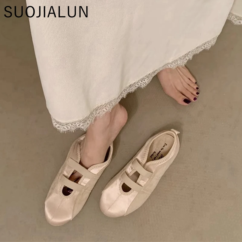 SUOJIALUN 2024 Autumn Round Toe Women Flat Shoes New Brand Shallow Slip On Ladies Casual Mary Jane Shoes Soft Dress Ballerinas