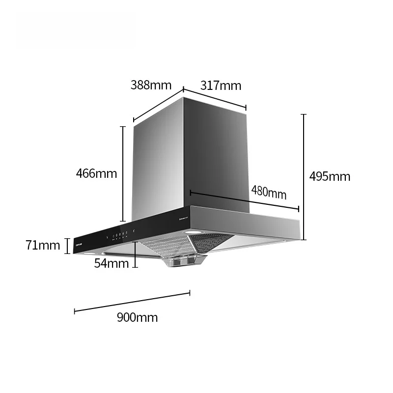 Electric EU Island Wall-Mounted Vented Hood Chimney High Airflow Stainless Steel Housing Efficient Hotel Kitchen Extractor