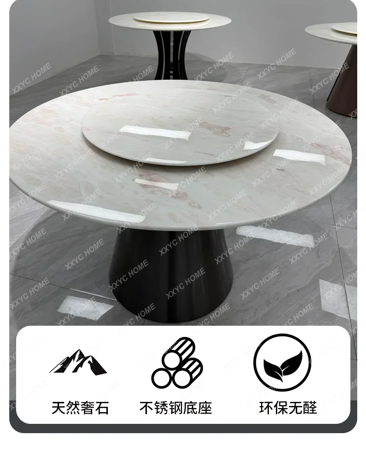 Rainbow rose luxury stone light luxury high sense natural luxury stone round table marble dining table and chair combination
