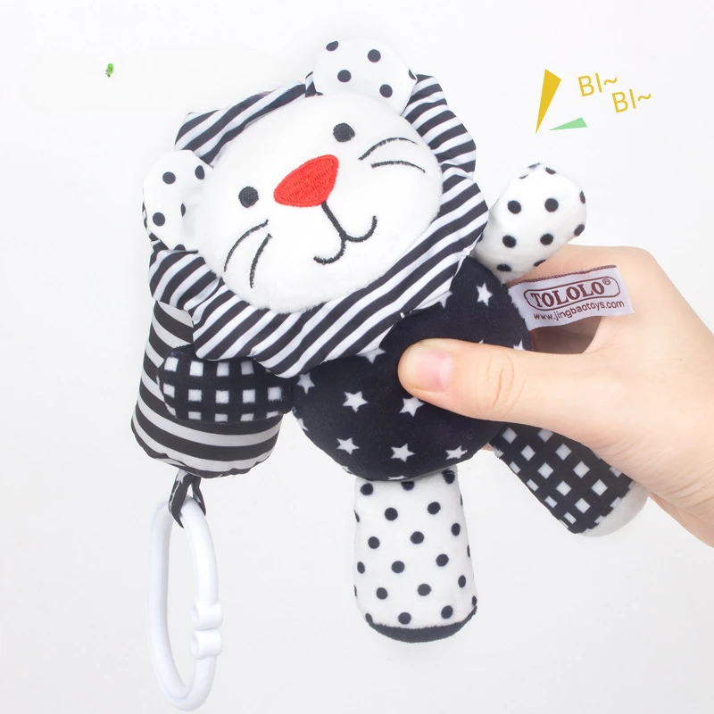 Newborn Visual Training Baby Rattle Toys Cartoon Elephant Bear Plush Black and White Hand Grip Rattle Hand Ring Bell Teether