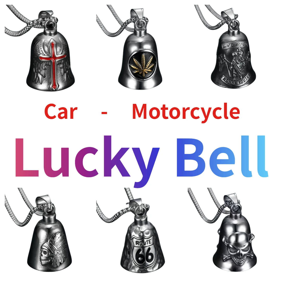 2024 Car Accessories Pendant Retro Motorcycle Style Domineering Angel Wings Love Bell Pendant Lucky Jewelry Biker Birthday Gift