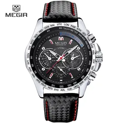 Megir-Marca Masculina de Moda de Luxo Pulseira de Couro Negócios Quartz Relógios de Pulso, Relógio Esportivo, Casual, Original, Quente, 1010